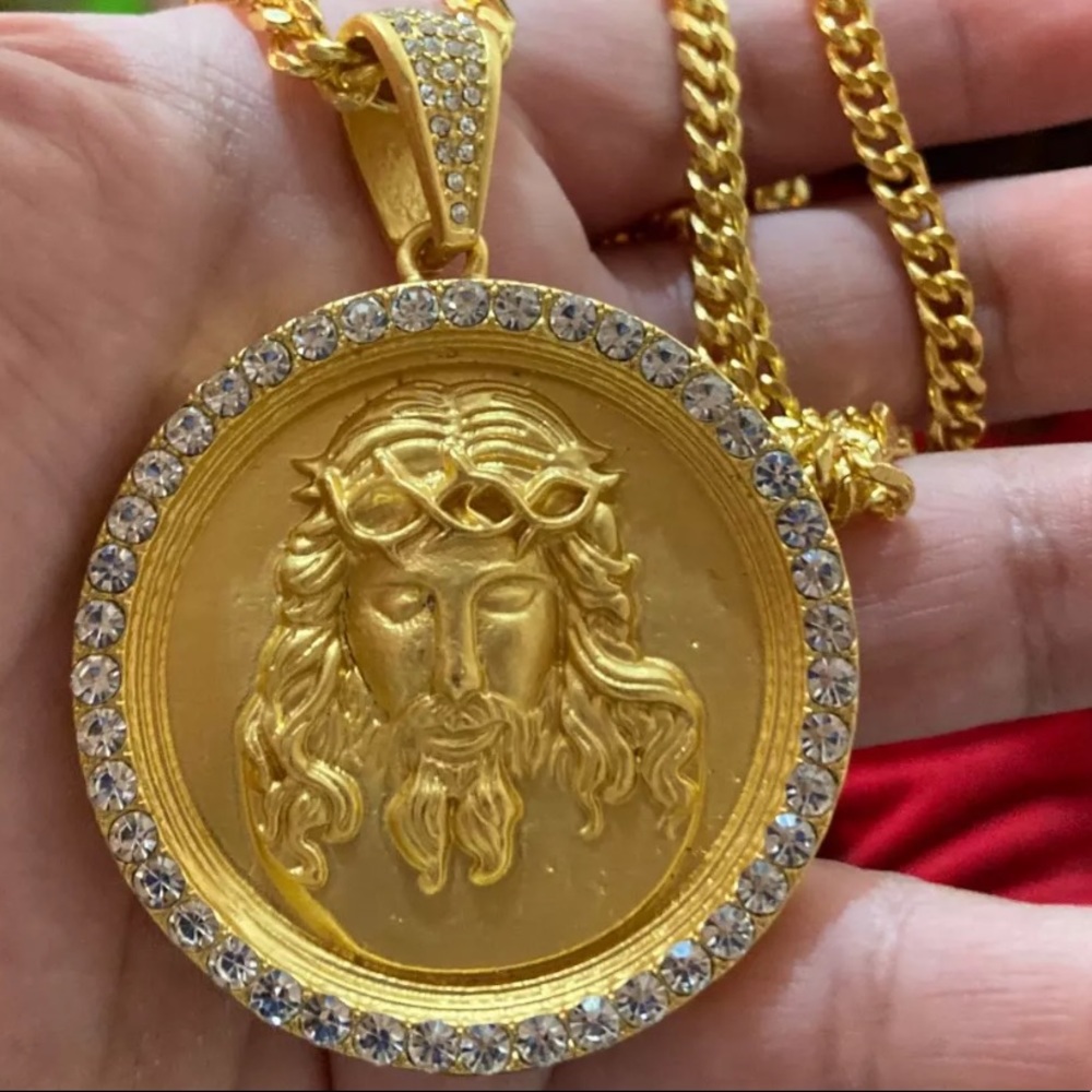 *NEW*Men cuban gold Jesus God face metal necklace